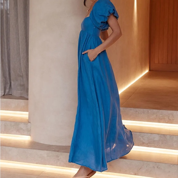 DISSH SIMONS COBALT LINEN MIDI DRESS. - Picture 2 of 10